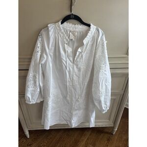 Johnny Was White Tunic Dress Lace Tassels Cotton Long Sleeve Summer Dress Preppy